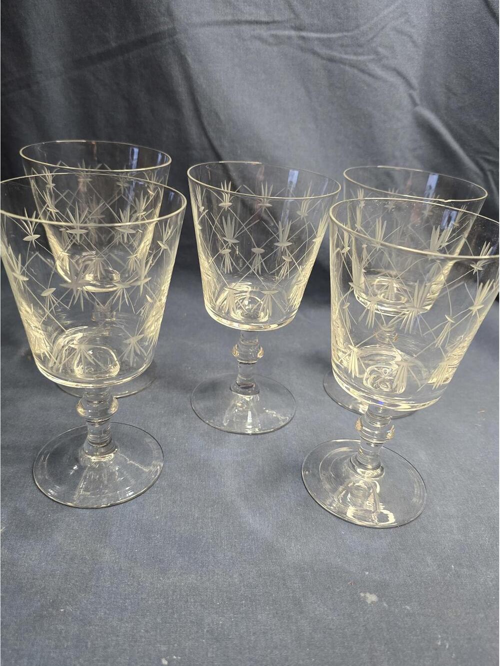 Vintage Chelsea by Ebeling & Reuss Etched Glass Water Goblets Set of 5